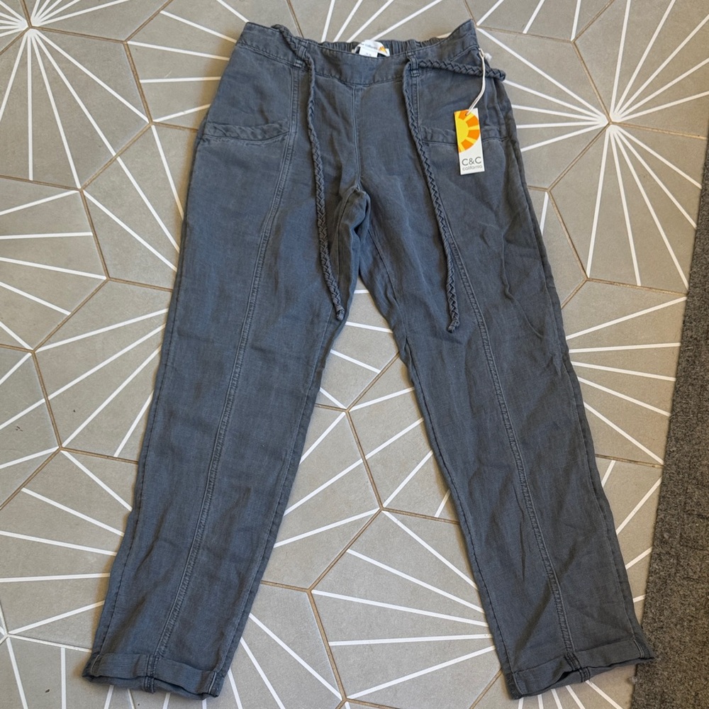 C&C California linen blend Gray Cropped Drawstring Pants NWT SZ XS
